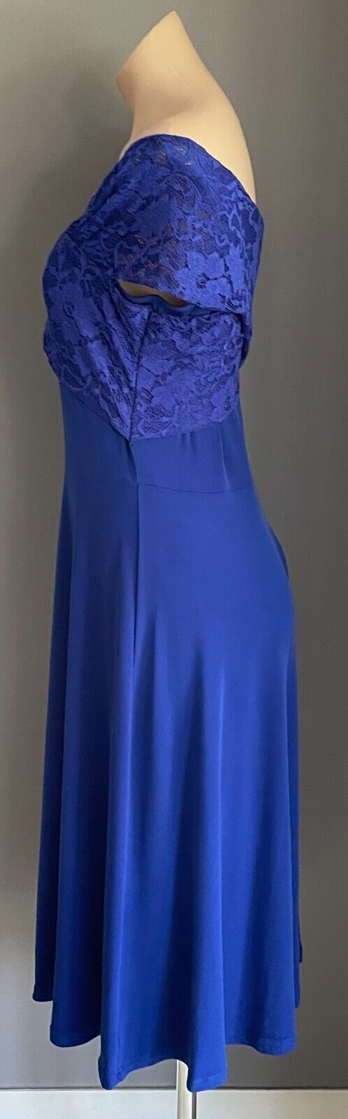 FOUR GIRLZ Dress Cobalt Blue Off the Shoulder Lace Trim Sleeveless A-Line Sze 14