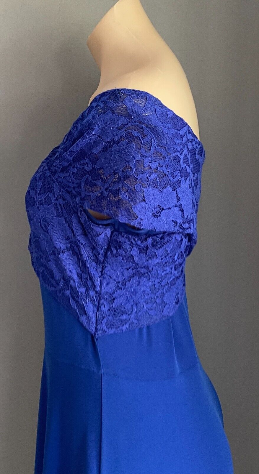 FOUR GIRLZ Dress Cobalt Blue Off the Shoulder Lace Trim Sleeveless A-Line Sze 14