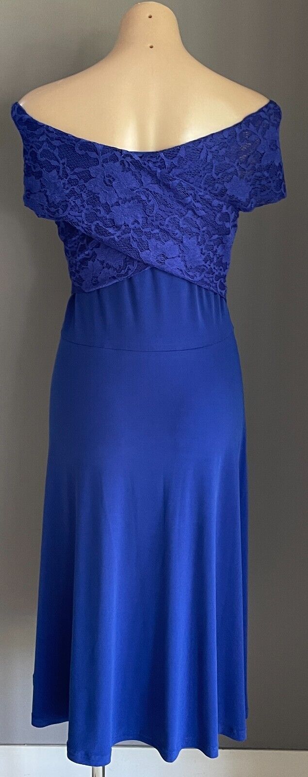 FOUR GIRLZ Dress Cobalt Blue Off the Shoulder Lace Trim Sleeveless A-Line Sze 14