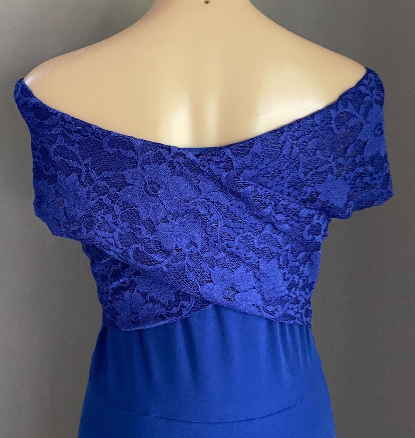 FOUR GIRLZ Dress Cobalt Blue Off the Shoulder Lace Trim Sleeveless A-Line Sze 14