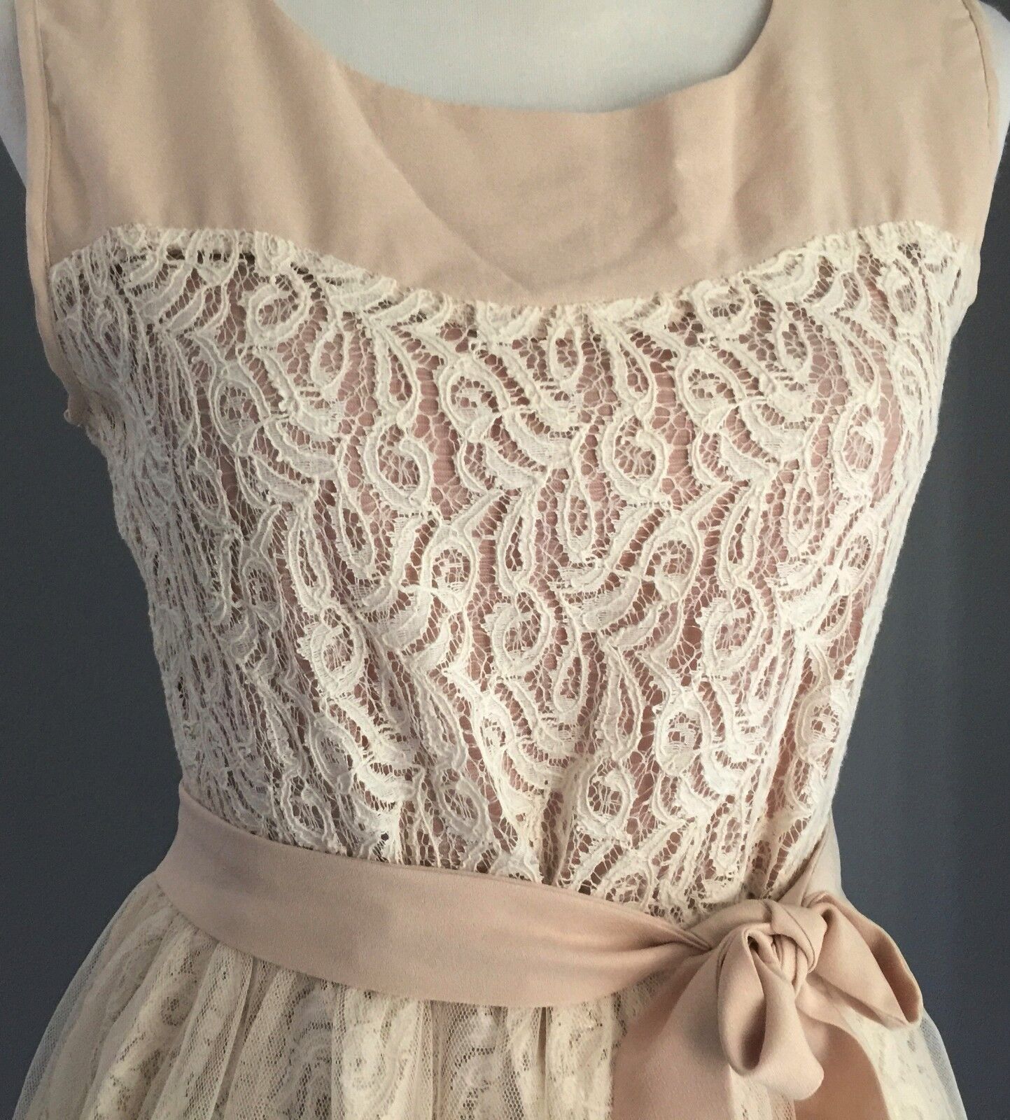 ABSOLUTELY & FAITH Tulle & Lace Fit & Flare Dress Beige Cream Ladies Size L NEW