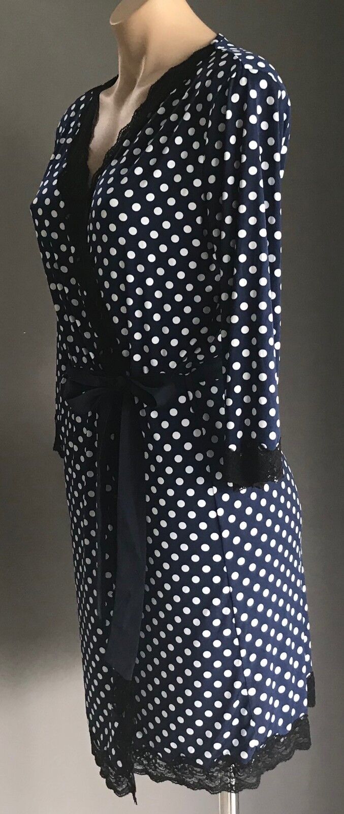 PETER ALEXANDER Bath Robe Size XS 10 Navy & White Polka Dot 3/4 Sleeve PJs Sleep