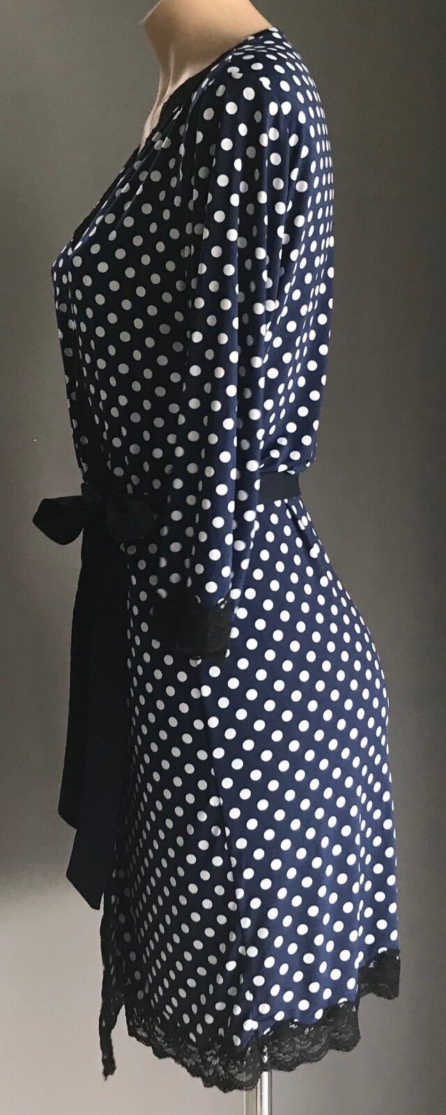 PETER ALEXANDER Bath Robe Size XS 10 Navy & White Polka Dot 3/4 Sleeve PJs Sleep
