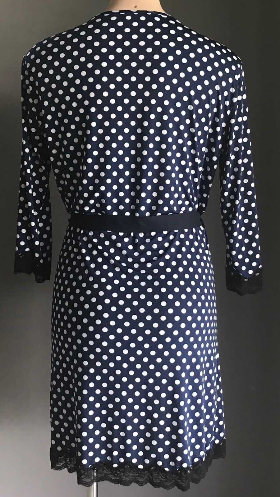PETER ALEXANDER Bath Robe Size XS 10 Navy & White Polka Dot 3/4 Sleeve PJs Sleep