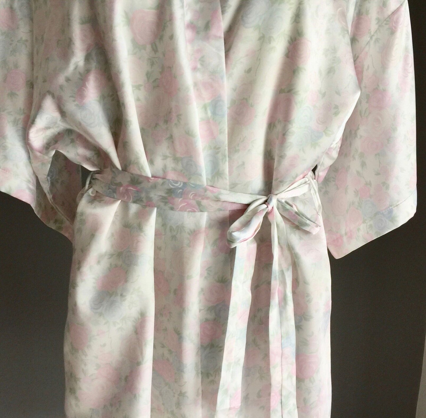 PEACHES & CREAM Dressing Gown Soft Pastel MultiColoured Floral Print Robe M 12