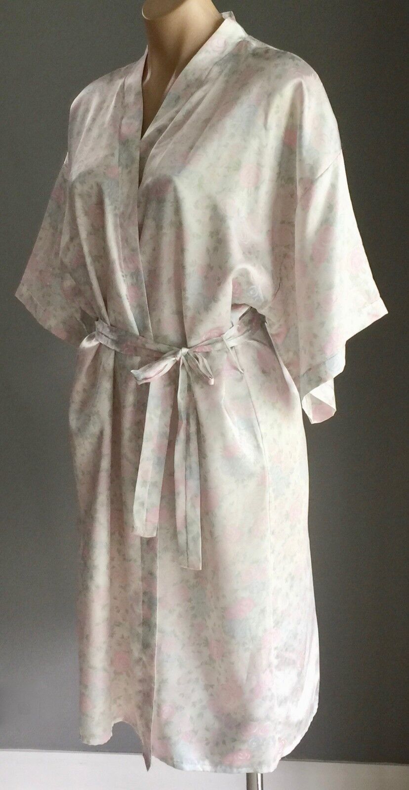 PEACHES & CREAM Dressing Gown Soft Pastel MultiColoured Floral Print Robe M 12