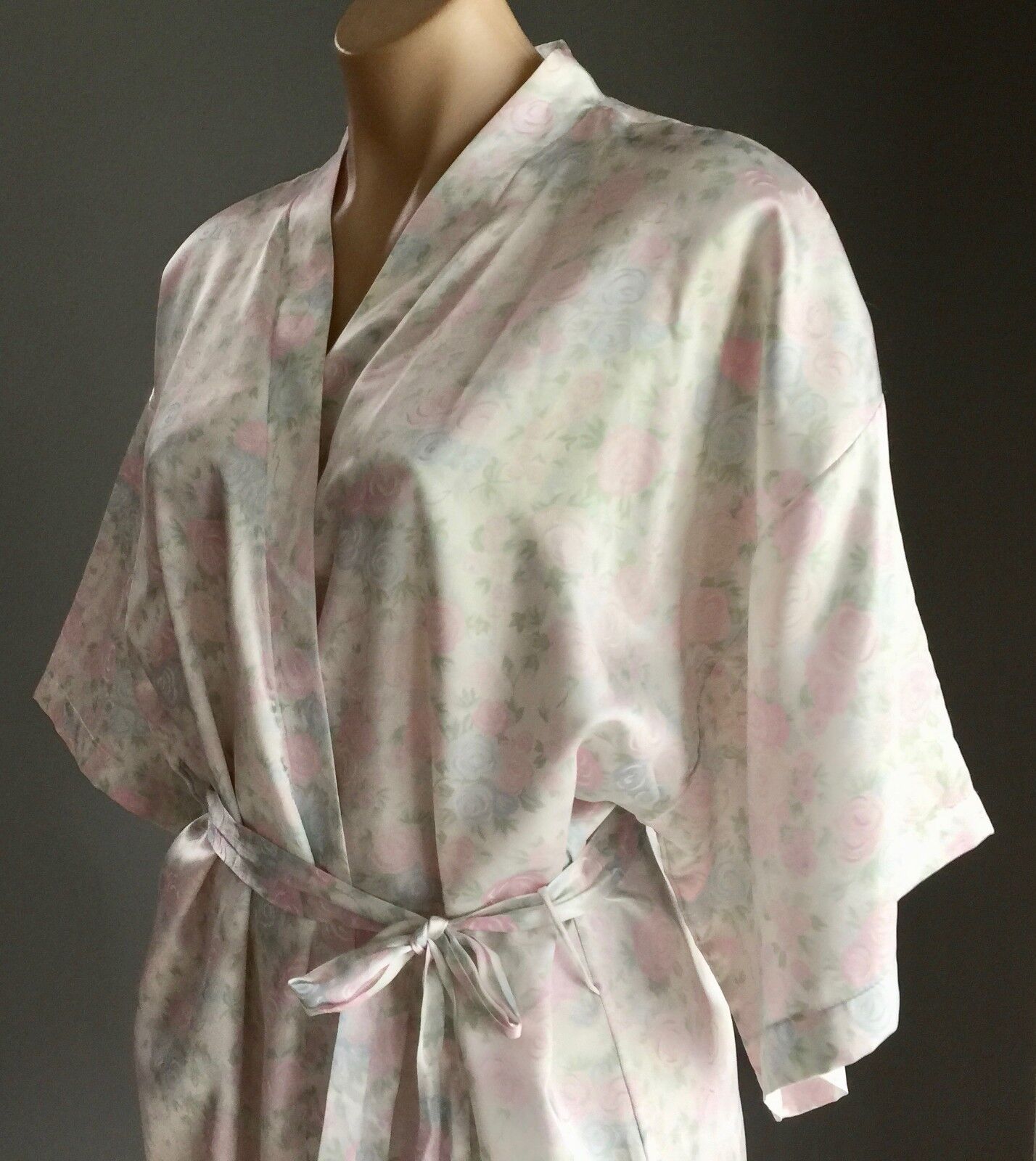PEACHES & CREAM Dressing Gown Soft Pastel MultiColoured Floral Print Robe M 12
