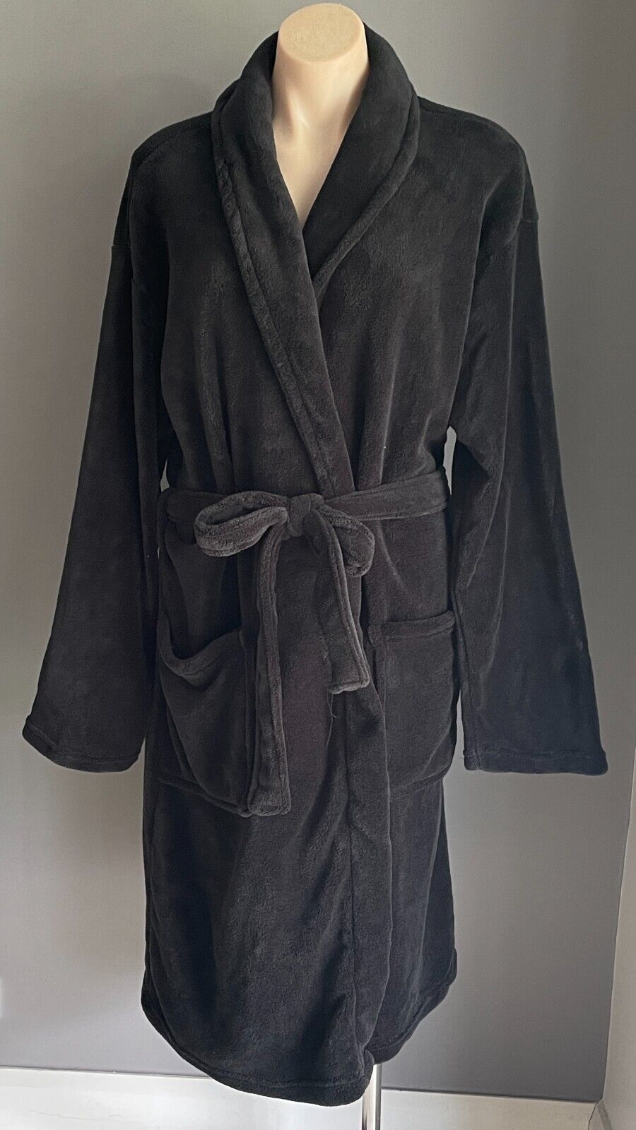 ANKO Sleep Black Soft Plush Dressing Gown Bath Robe Waist Tie Unisex Size XL XXL