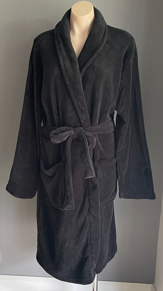 ANKO Sleep Black Soft Plush Dressing Gown Bath Robe Waist Tie Unisex Size XL XXL