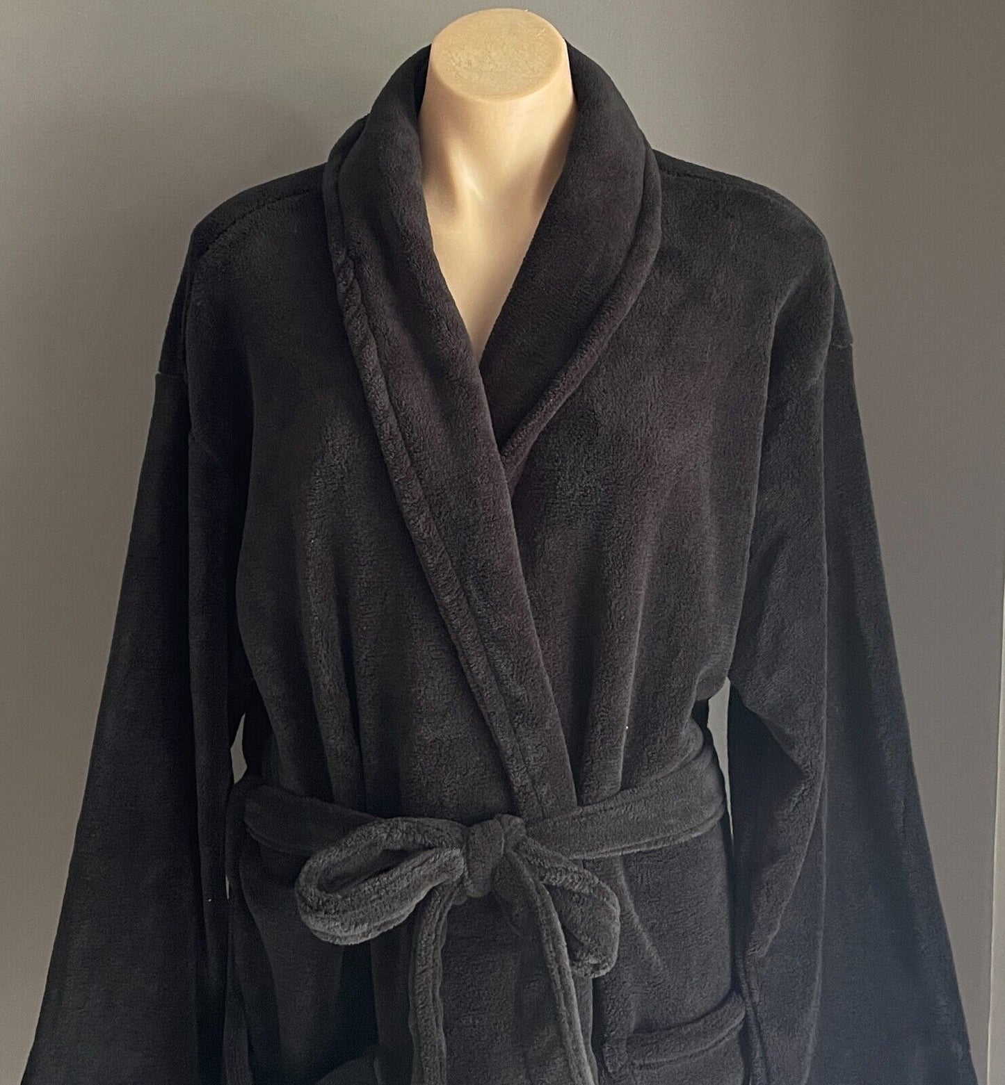 ANKO Sleep Black Soft Plush Dressing Gown Bath Robe Waist Tie Unisex Size XL XXL