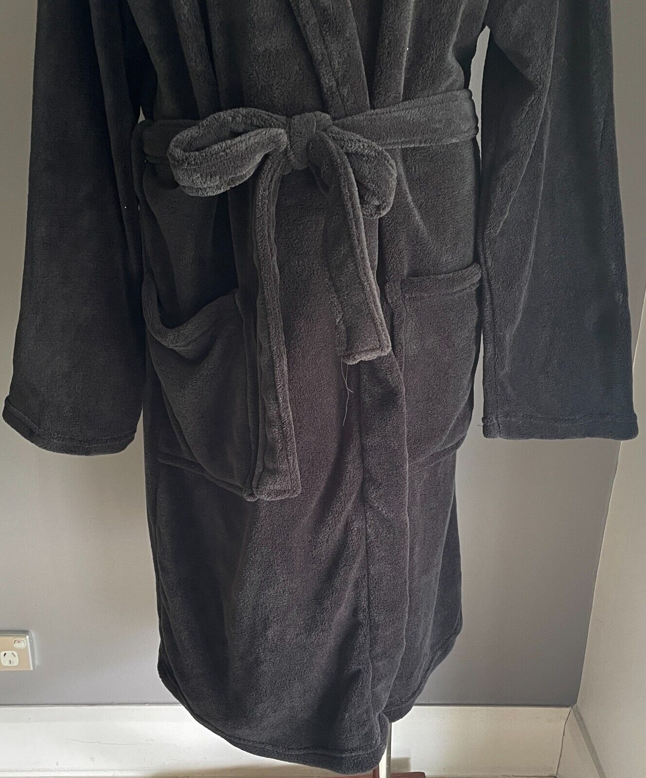 ANKO Sleep Black Soft Plush Dressing Gown Bath Robe Waist Tie Unisex Size XL XXL