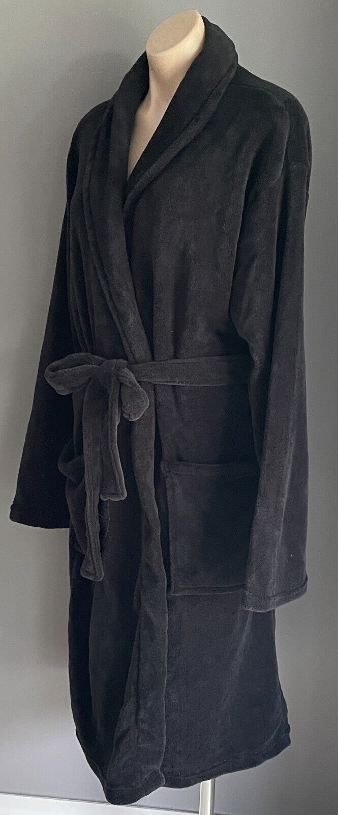 ANKO Sleep Black Soft Plush Dressing Gown Bath Robe Waist Tie Unisex Size XL XXL