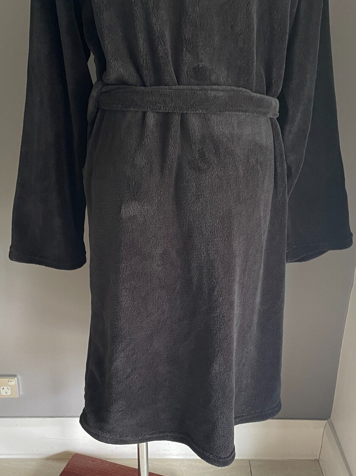 ANKO Sleep Black Soft Plush Dressing Gown Bath Robe Waist Tie Unisex Size XL XXL