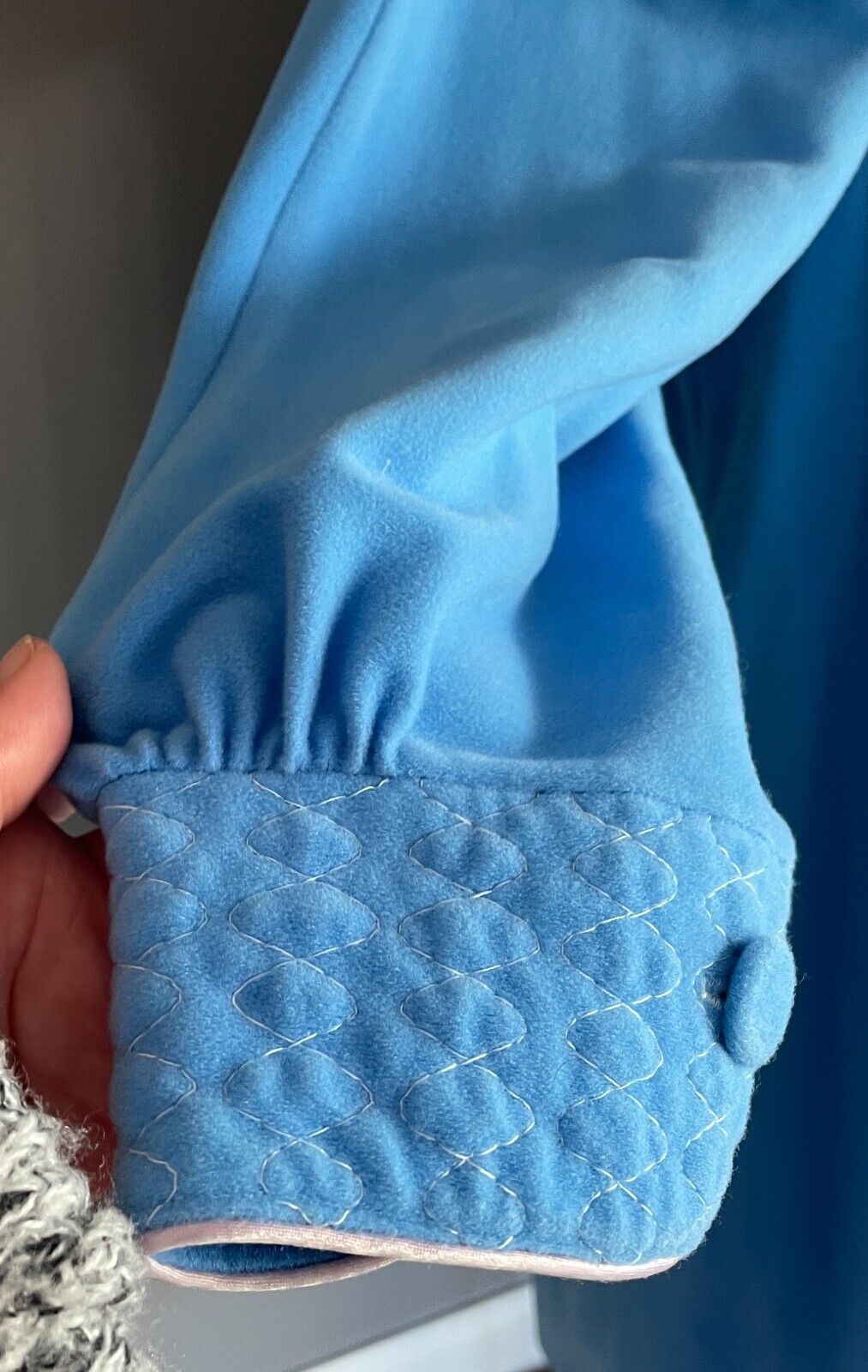 Vintage JEXWEAR Blue Pink Trim Dressing Gown Bath Robe Button Front One Size