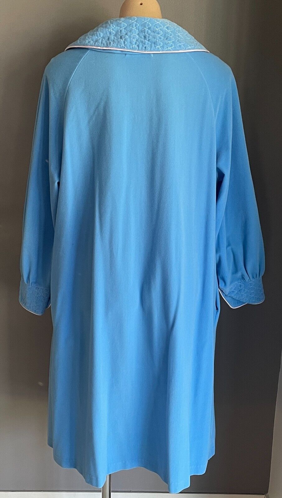 Vintage JEXWEAR Blue Pink Trim Dressing Gown Bath Robe Button Front One Size