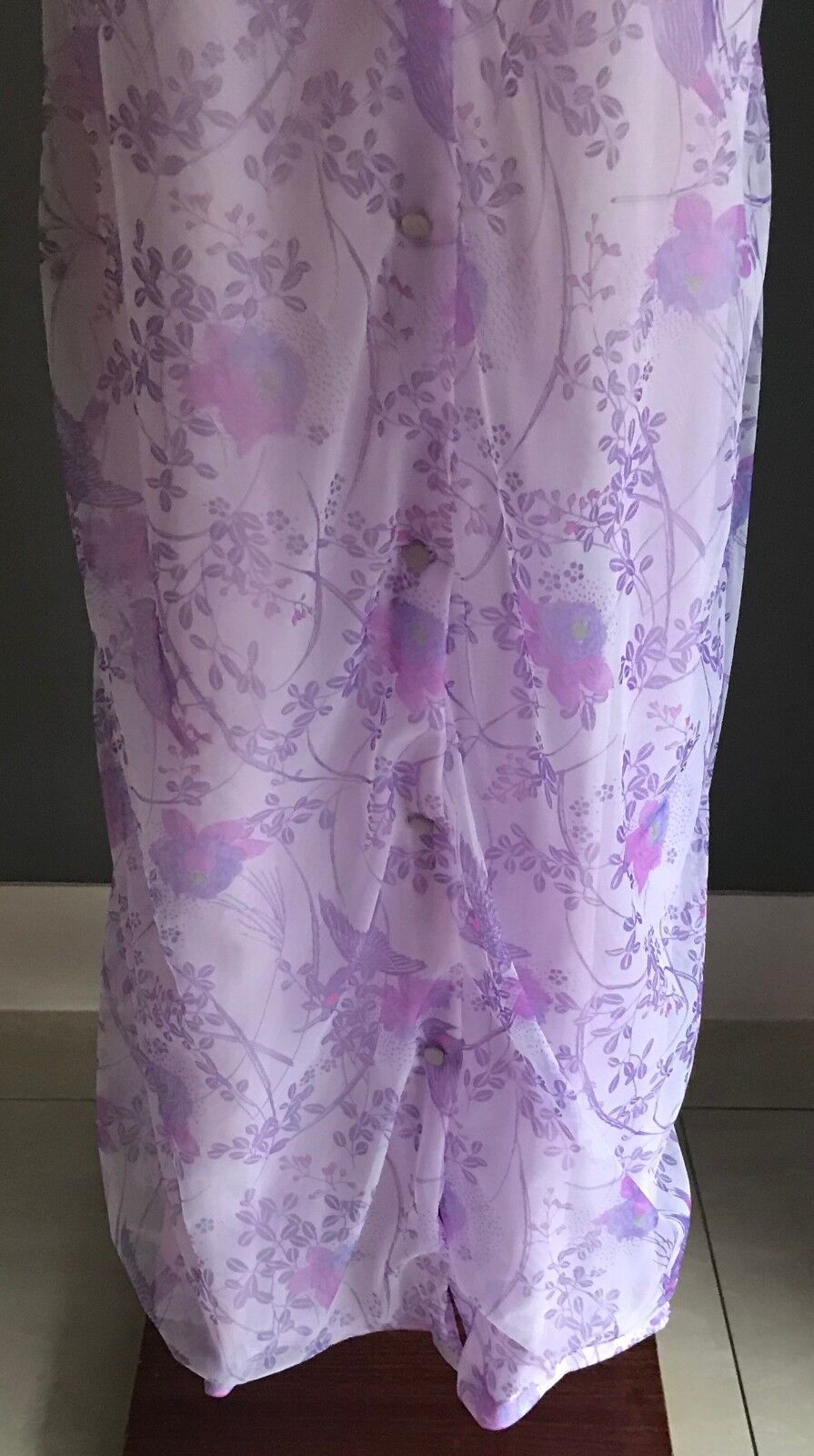 TARGET Dressing Gown Nylon Sh/Sleeve Robe Mauve Floral Bird Print Sz 16 Vintage
