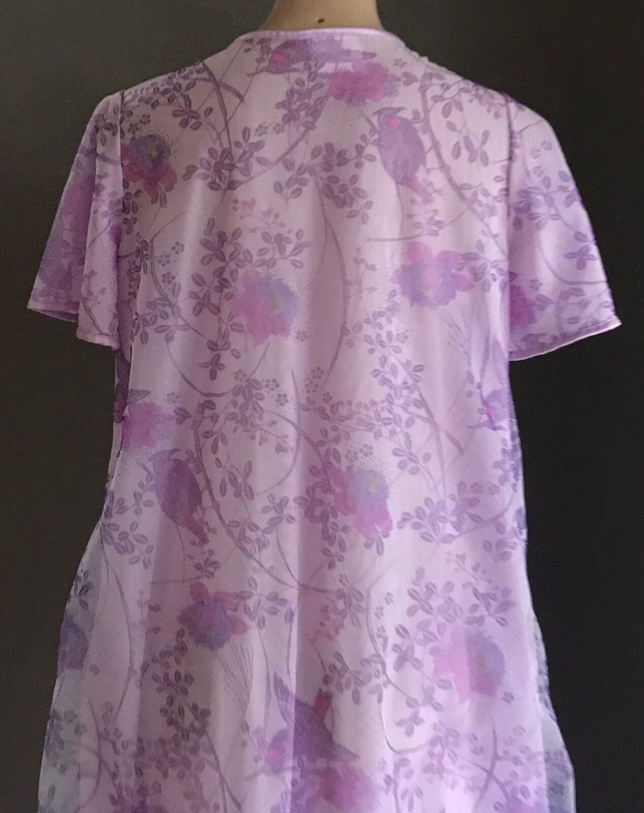 TARGET Dressing Gown Nylon Sh/Sleeve Robe Mauve Floral Bird Print Sz 16 Vintage