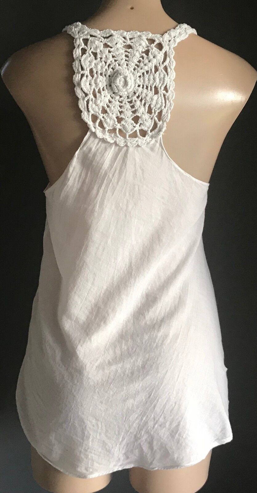 Camisole Top w Crochet Straps & Racer White Cotton Back Size 10 - Retro
