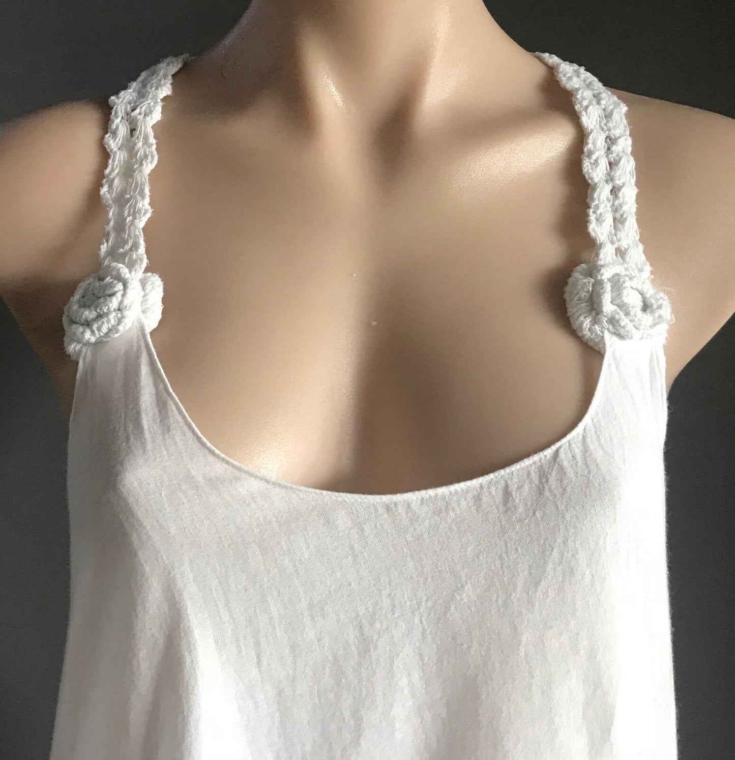 Camisole Top w Crochet Straps & Racer White Cotton Back Size 10 - Retro