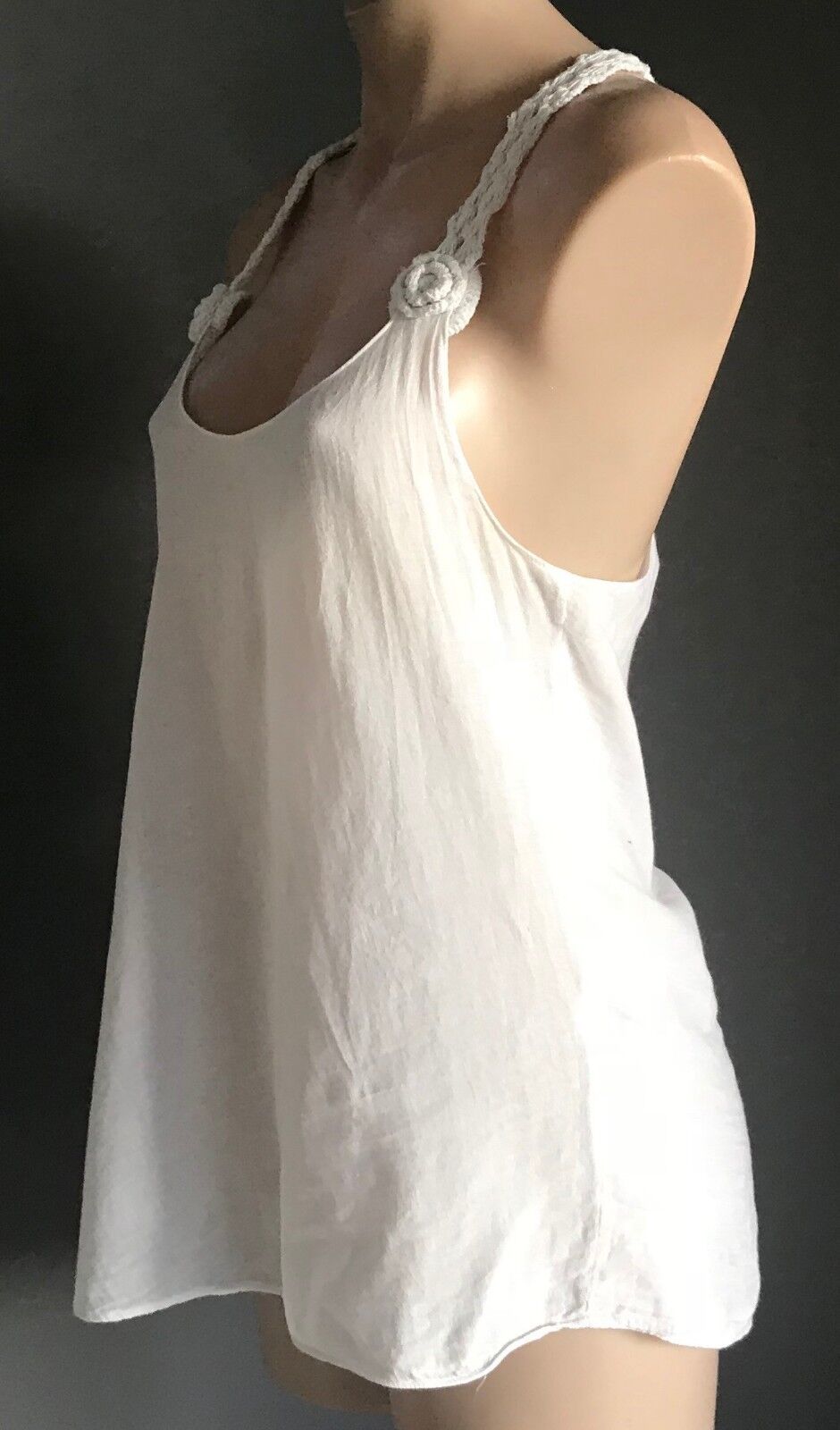 Camisole Top w Crochet Straps & Racer White Cotton Back Size 10 - Retro