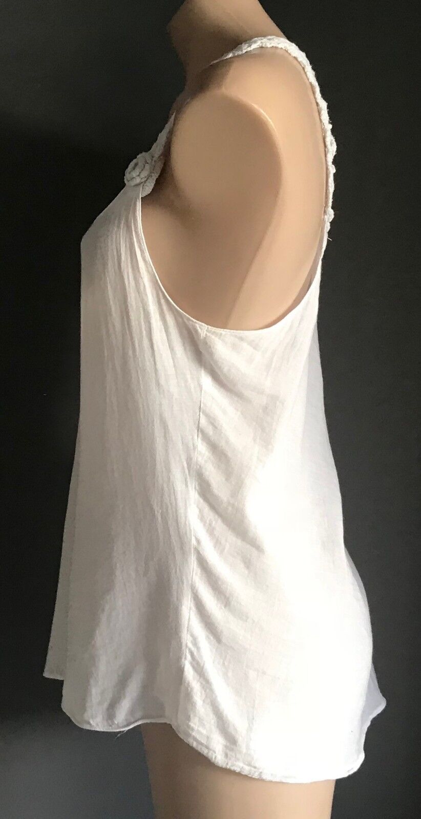 Camisole Top w Crochet Straps & Racer White Cotton Back Size 10 - Retro