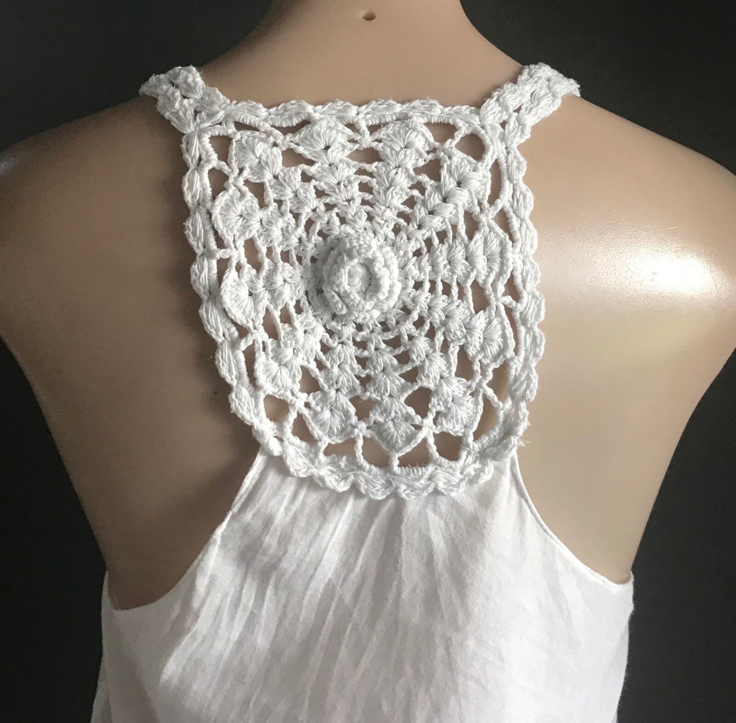 Camisole Top w Crochet Straps & Racer White Cotton Back Size 10 - Retro