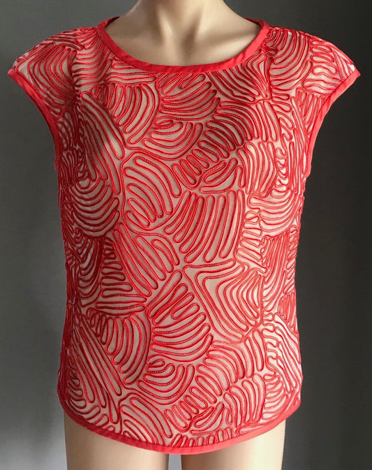 Vintage G2 by GEORGE GROSS Top Coral & Blush Corelli Lace Embroidered Size 10