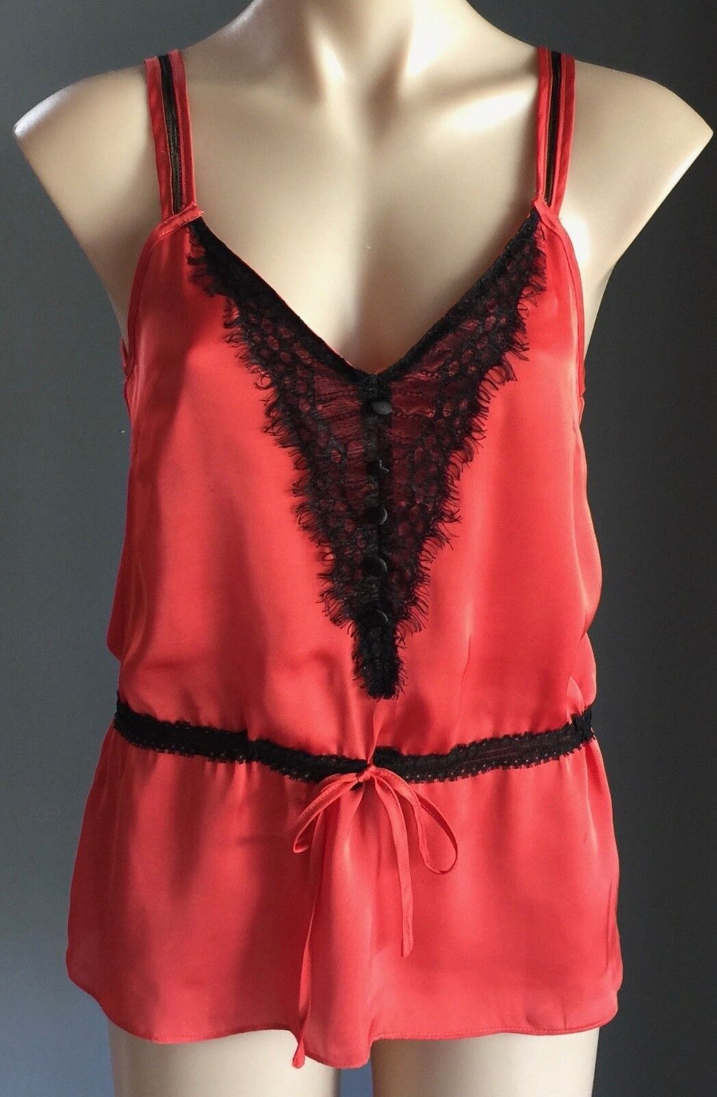 POWERHOUSE M&F Top Rust Orange & Black Lace Trim Sleeveless Camisole Size 8 10