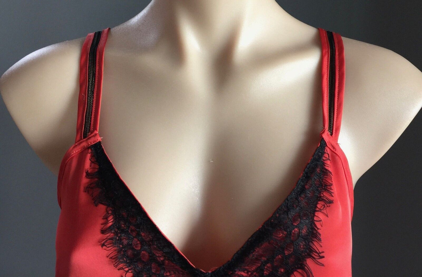 POWERHOUSE M&F Top Rust Orange & Black Lace Trim Sleeveless Camisole Size 8 10