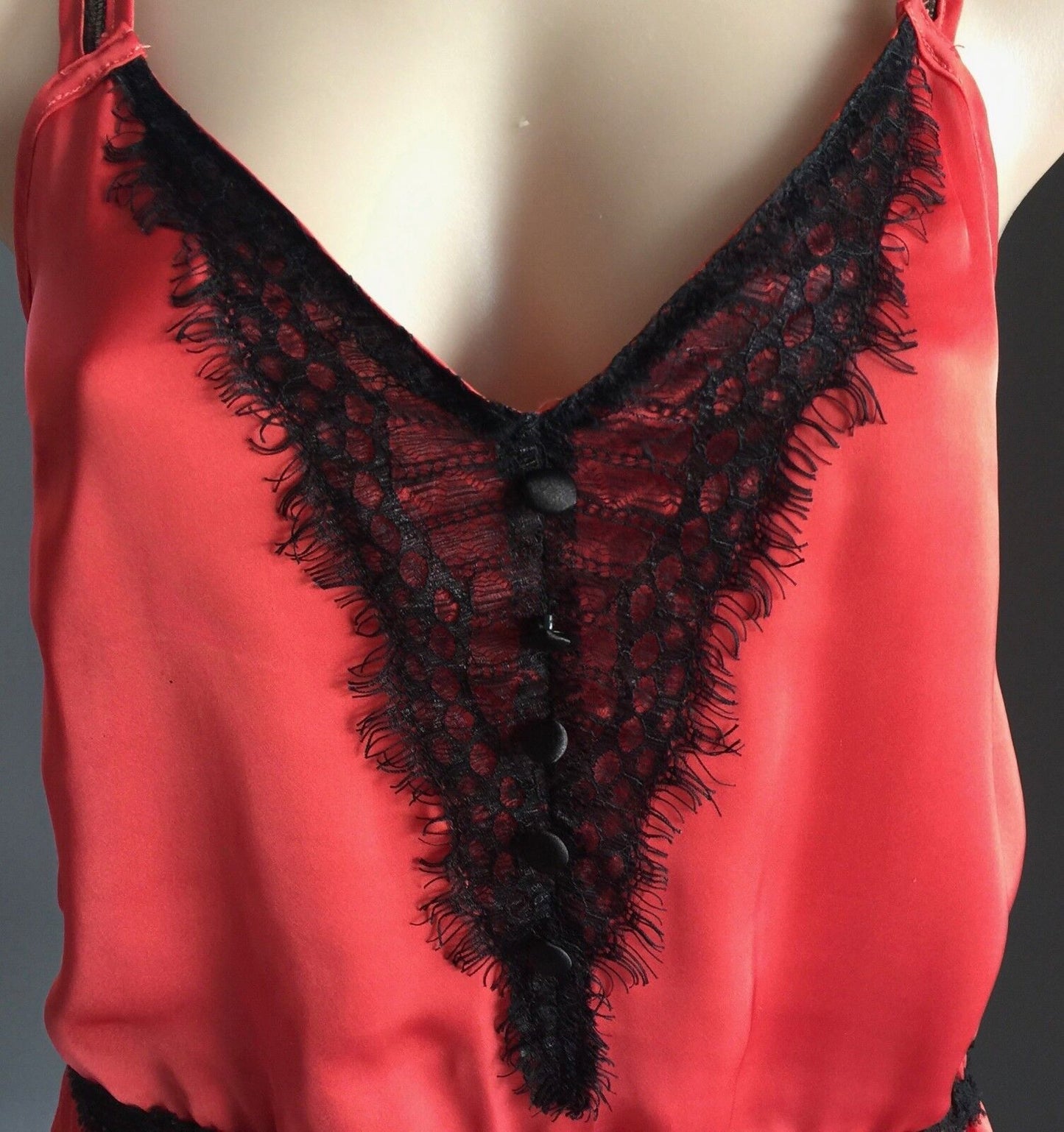 POWERHOUSE M&F Top Rust Orange & Black Lace Trim Sleeveless Camisole Size 8 10