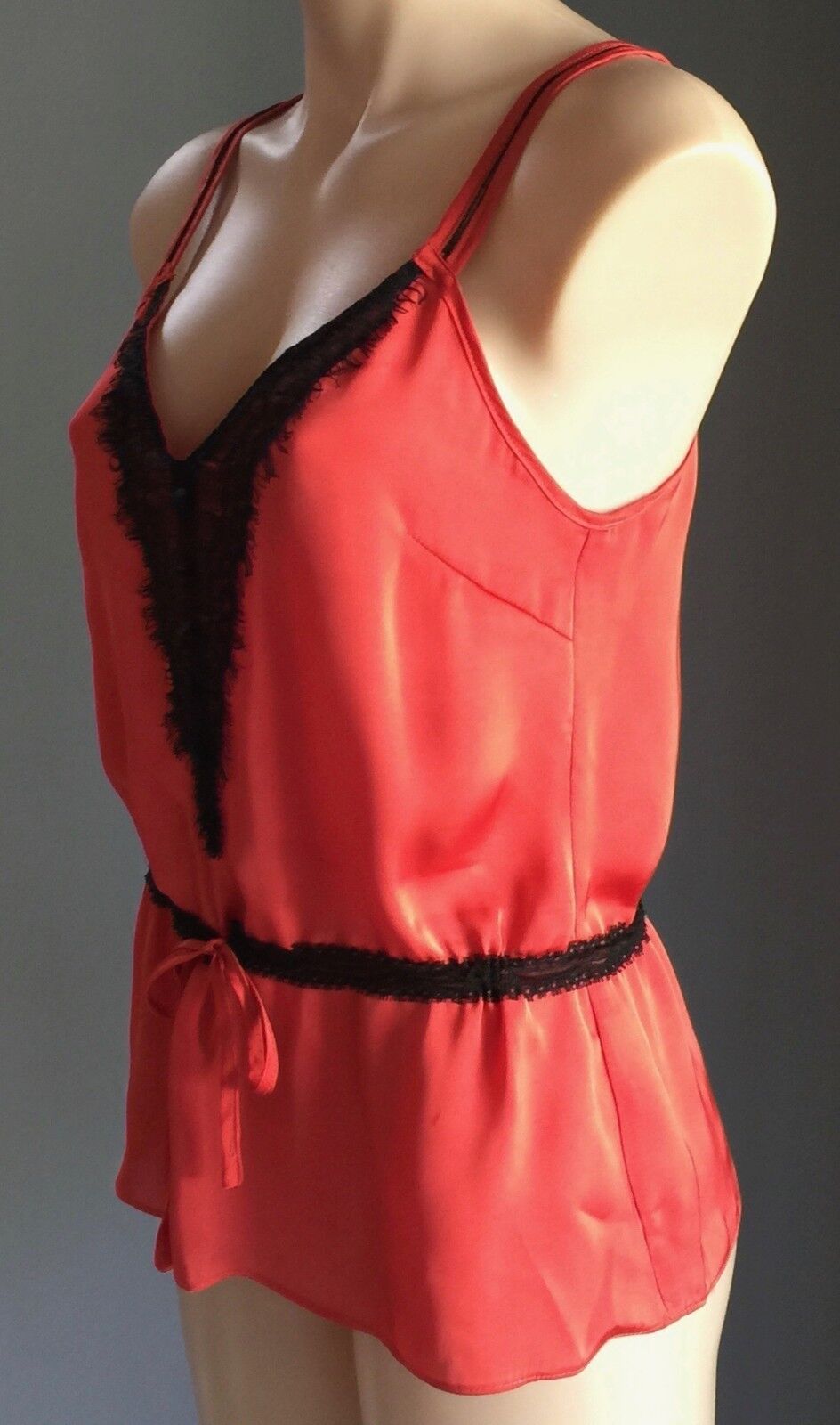 POWERHOUSE M&F Top Rust Orange & Black Lace Trim Sleeveless Camisole Size 8 10