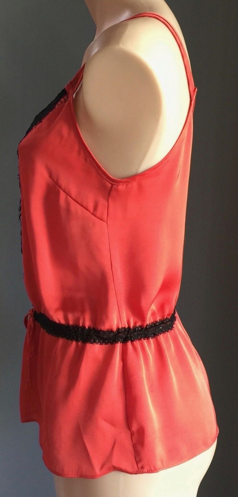 POWERHOUSE M&F Top Rust Orange & Black Lace Trim Sleeveless Camisole Size 8 10