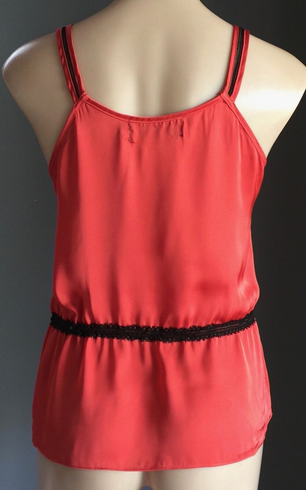 POWERHOUSE M&F Top Rust Orange & Black Lace Trim Sleeveless Camisole Size 8 10