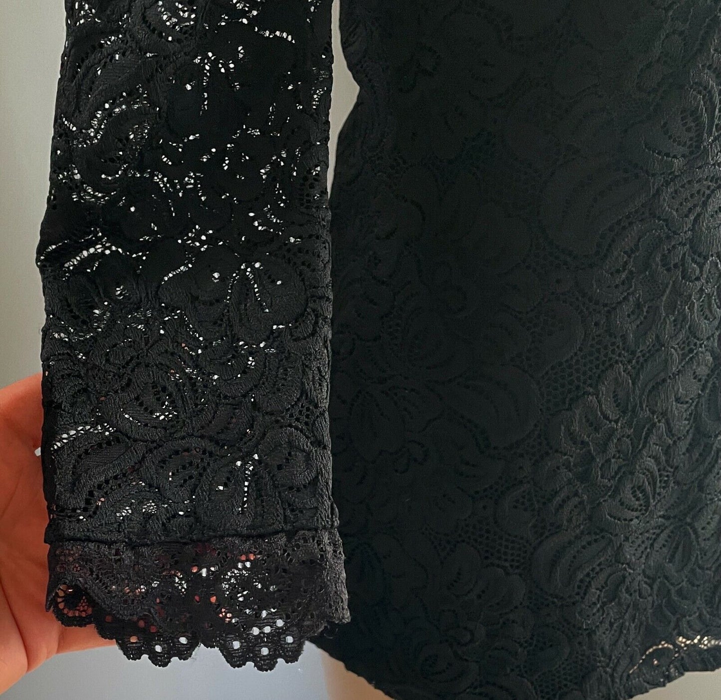 WITCHERY Top Off Shoulder Black Stretch Lace 3/4 Sleeve Ladies Size S 10