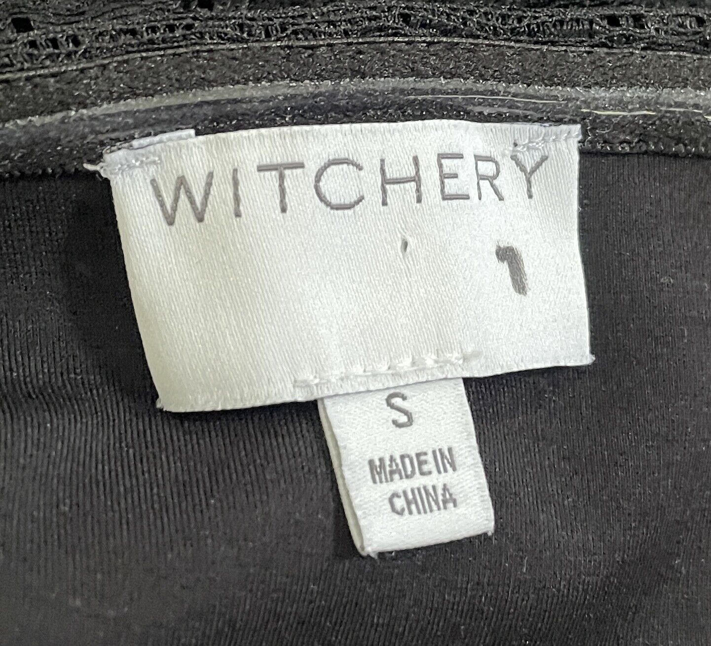 WITCHERY Top Off Shoulder Black Stretch Lace 3/4 Sleeve Ladies Size S 10