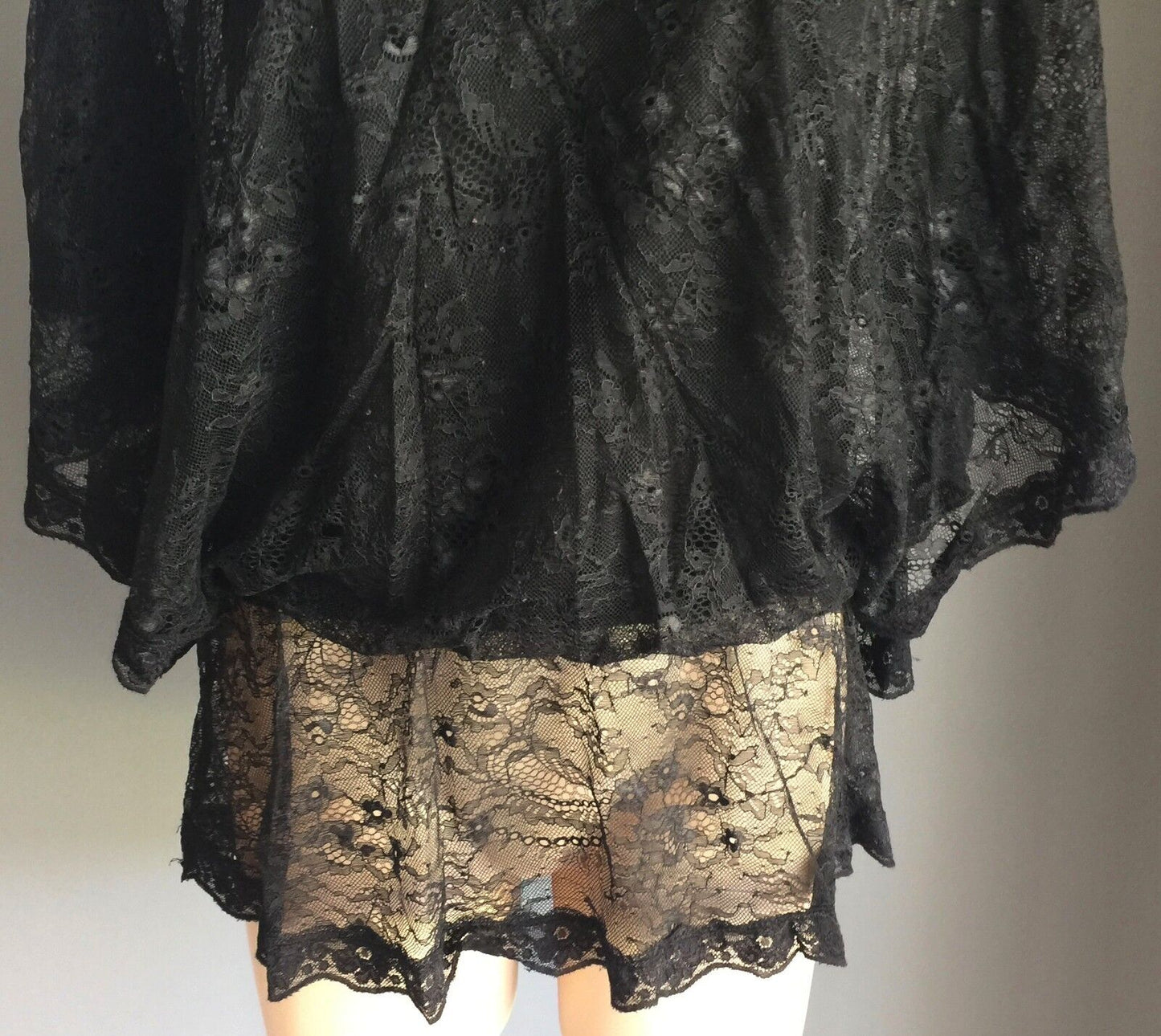 LIZ JORDAN Top Peasant Black Lace Dolman Sleeve Blouse Size S 10 Sexy