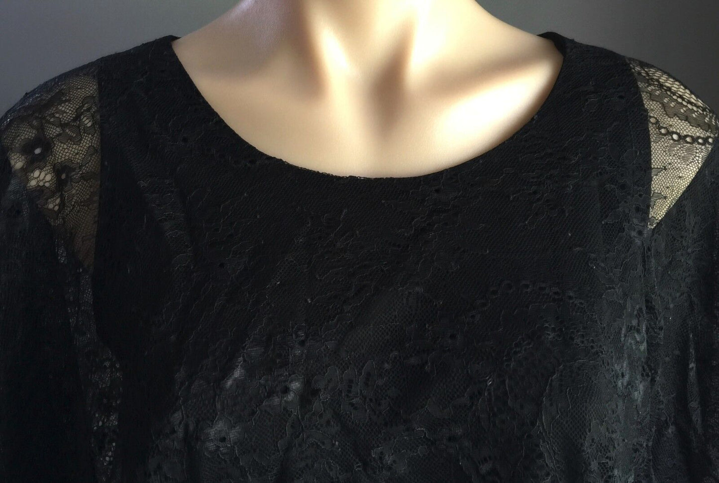 LIZ JORDAN Top Peasant Black Lace Dolman Sleeve Blouse Size S 10 Sexy