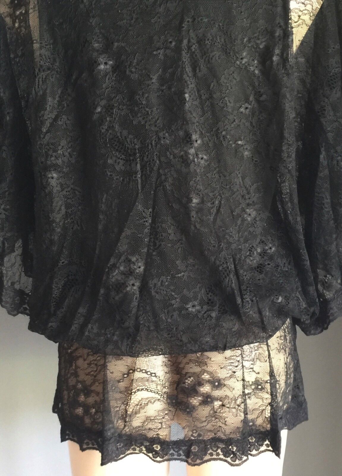 LIZ JORDAN Top Peasant Black Lace Dolman Sleeve Blouse Size S 10 Sexy