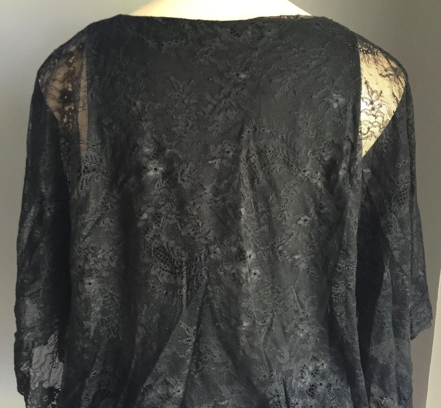 LIZ JORDAN Top Peasant Black Lace Dolman Sleeve Blouse Size S 10 Sexy