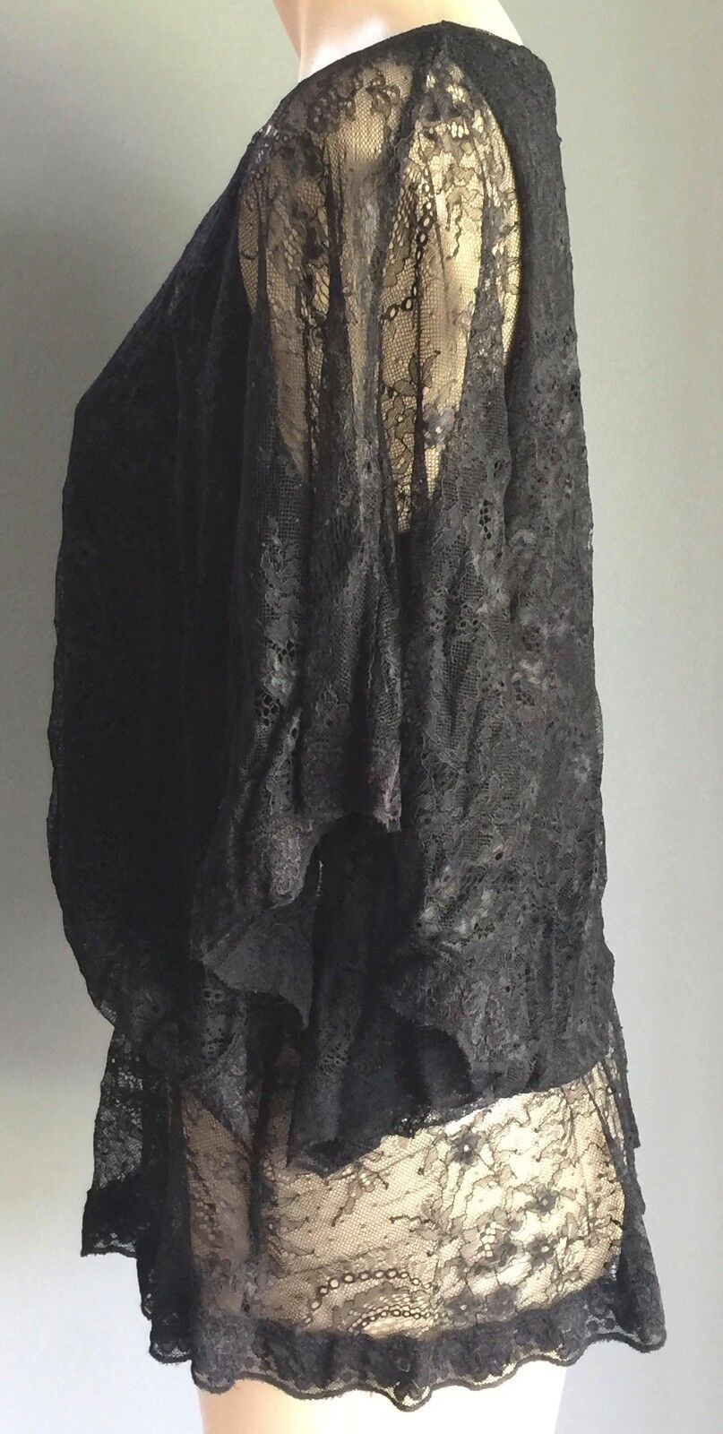 LIZ JORDAN Top Peasant Black Lace Dolman Sleeve Blouse Size S 10 Sexy