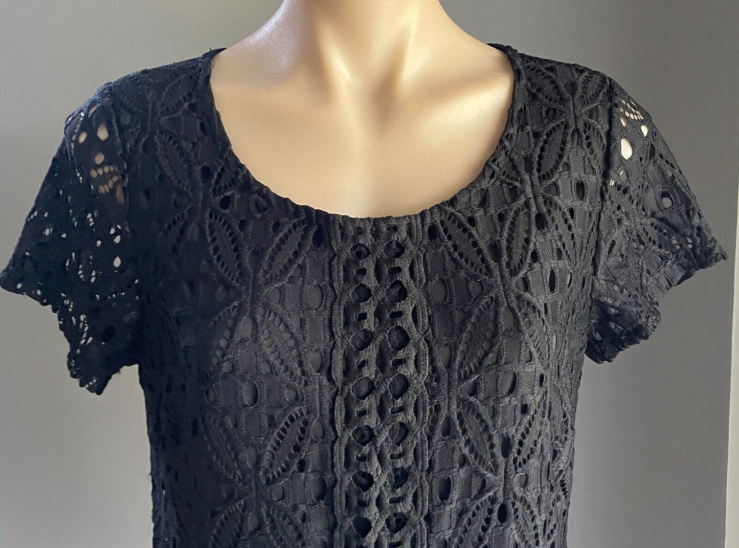 LIZ JORDAN Top Black Lace Short Sleeve Dressy Size 10 NEW