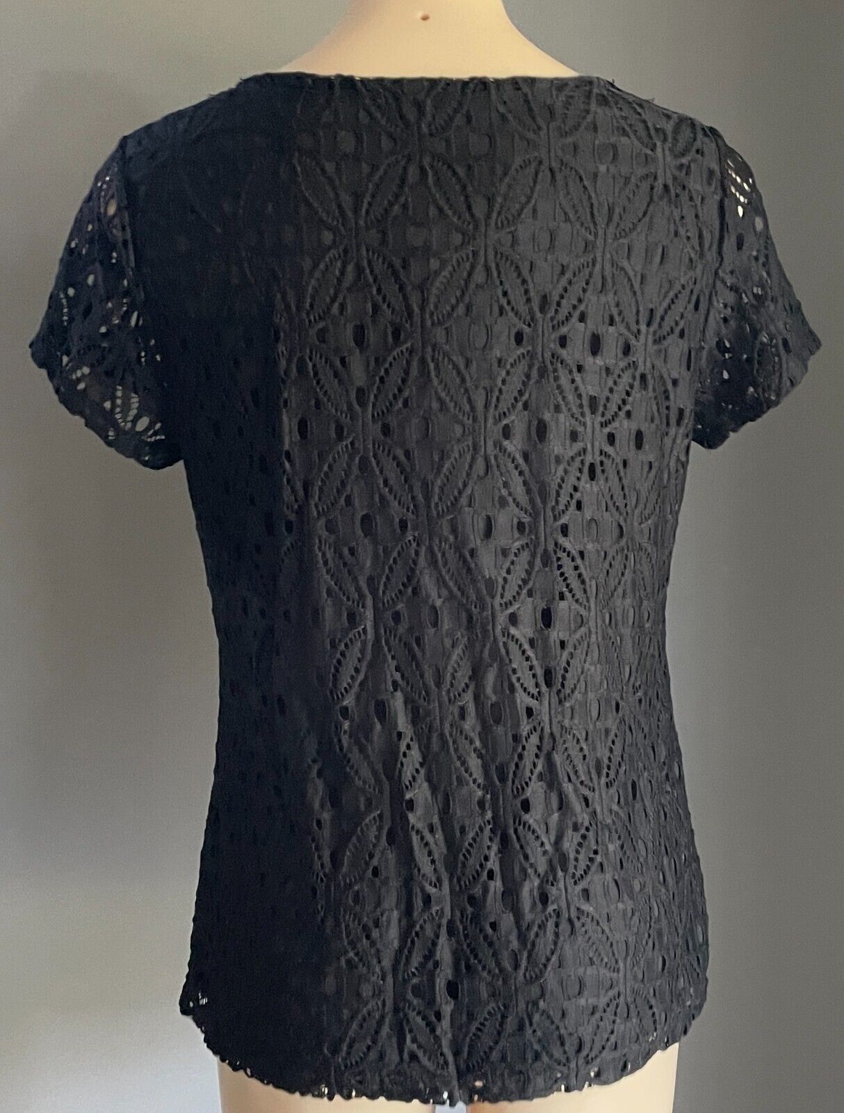 LIZ JORDAN Top Black Lace Short Sleeve Dressy Size 10 NEW