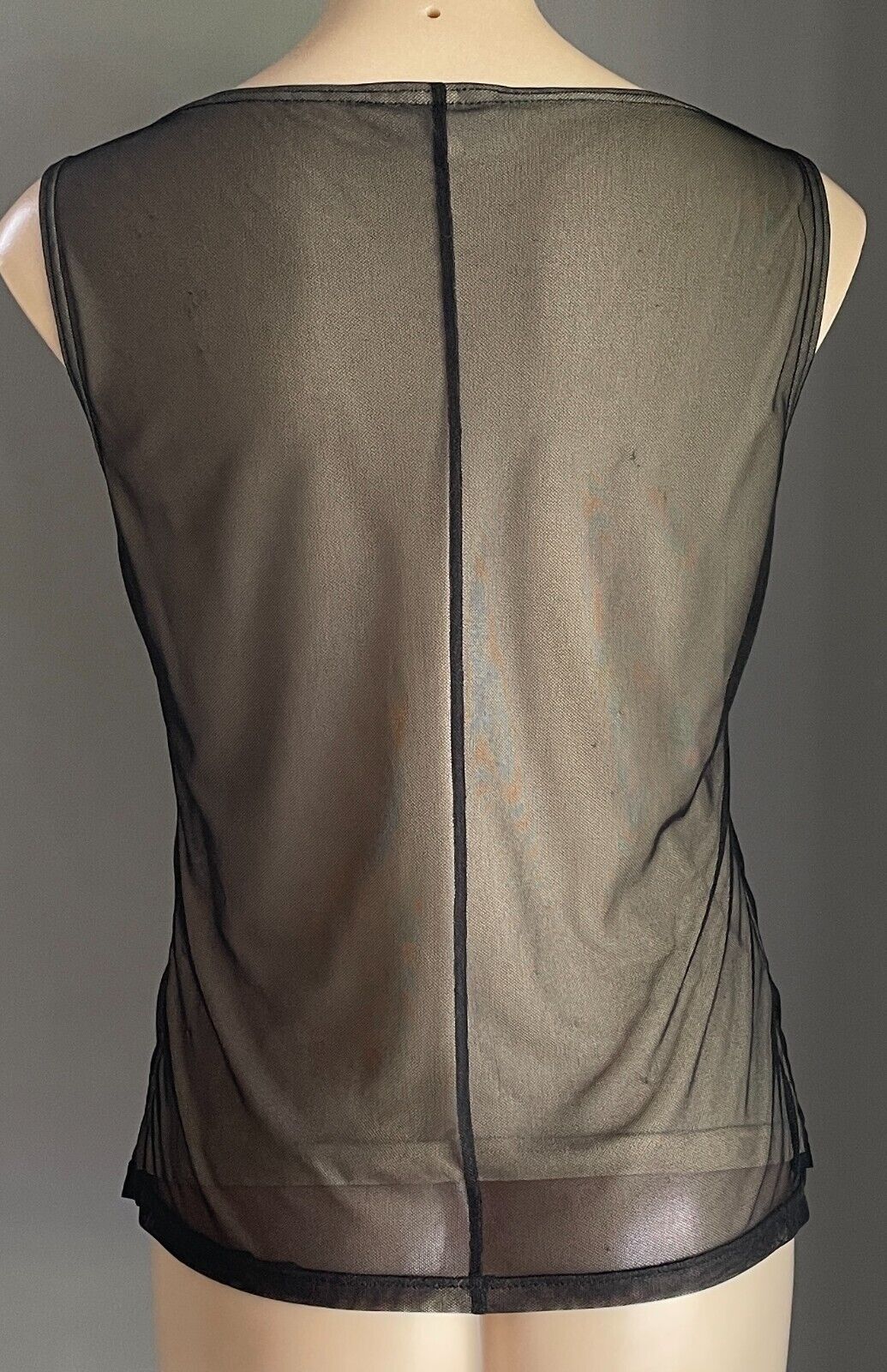 CLUB PETITES Top Sheer Black Mesh Floral Motif Blush Lining Size S 10 Sleeveless