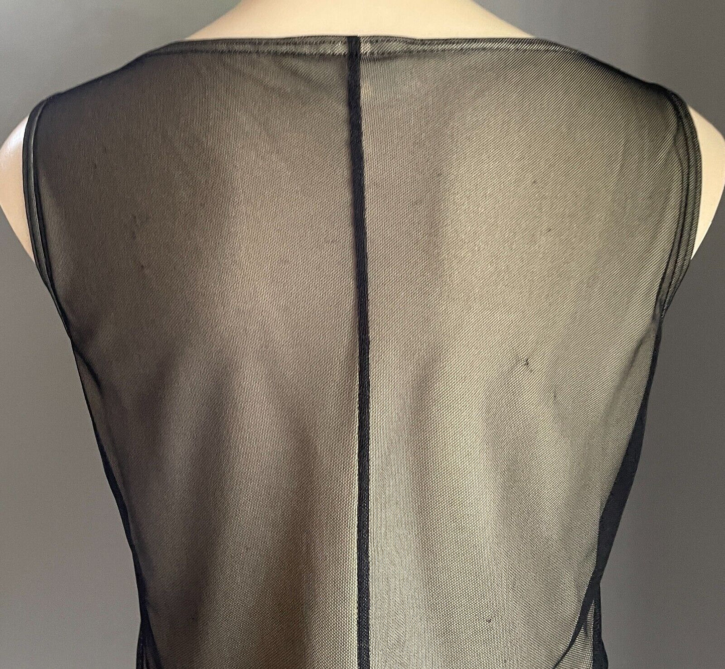 CLUB PETITES Top Sheer Black Mesh Floral Motif Blush Lining Size S 10 Sleeveless