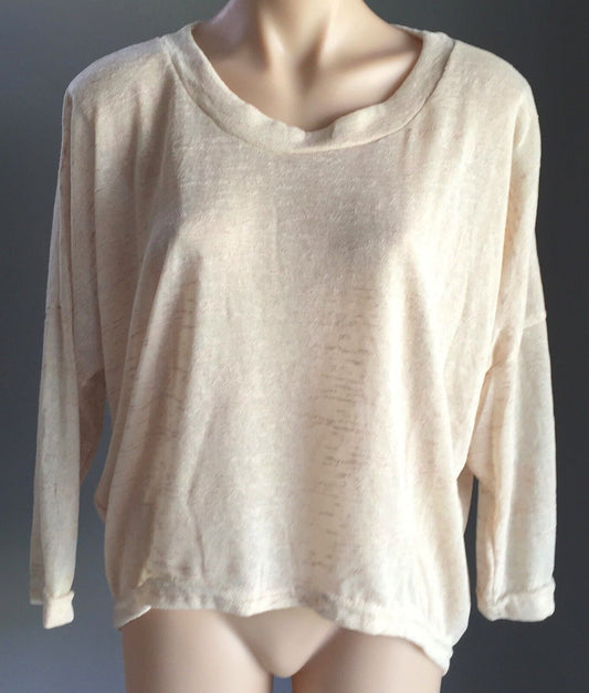 MEI NA Hi Lo Long Sleeve Top Fine Slub Knit Oatmeal Semi Sheer  Blouse S 10  NEW