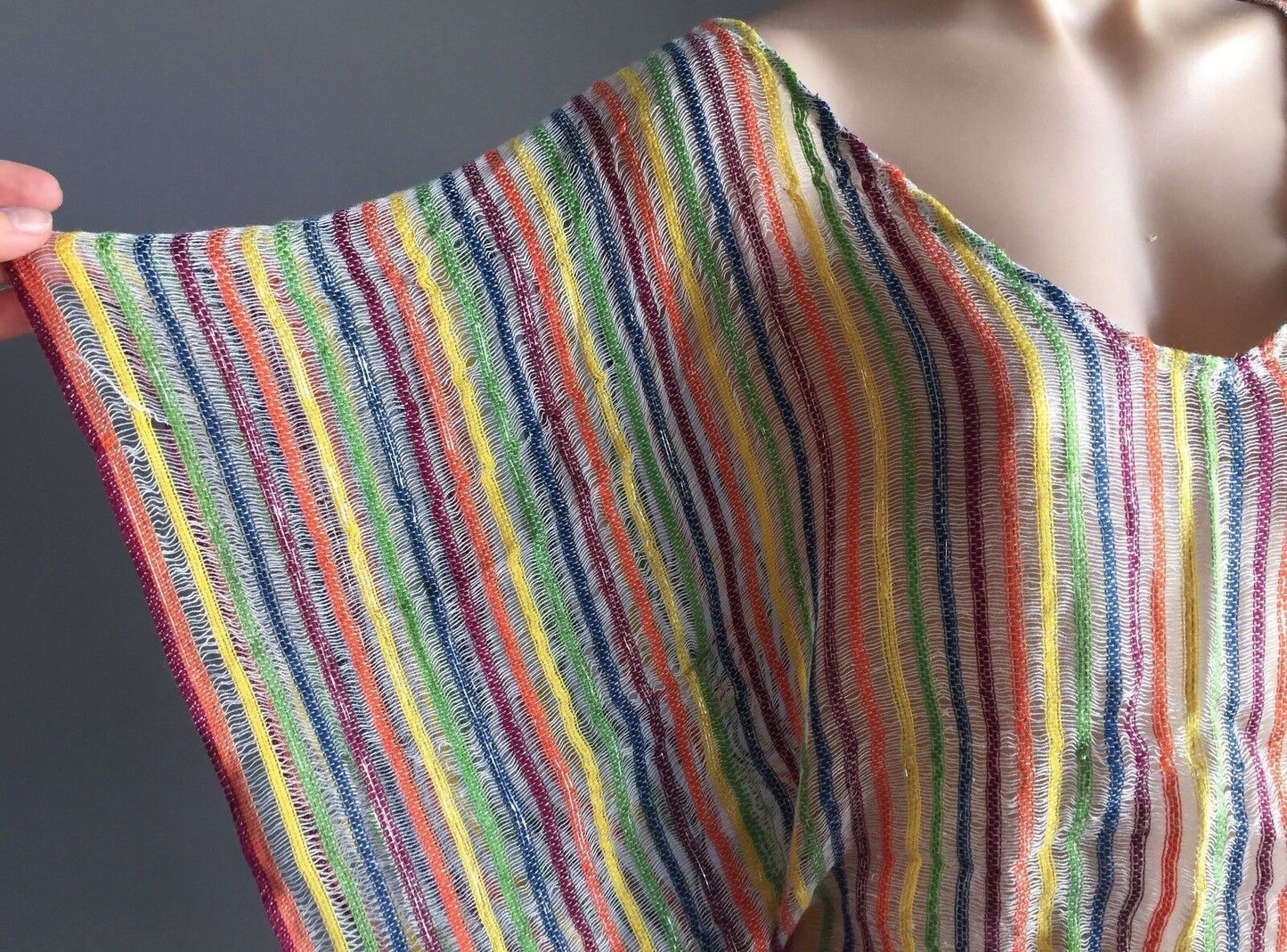 TIGERLILY Drawstring Waist Top Multi Stripe Silver Cotton Knit Sz S 10 Boho NEW
