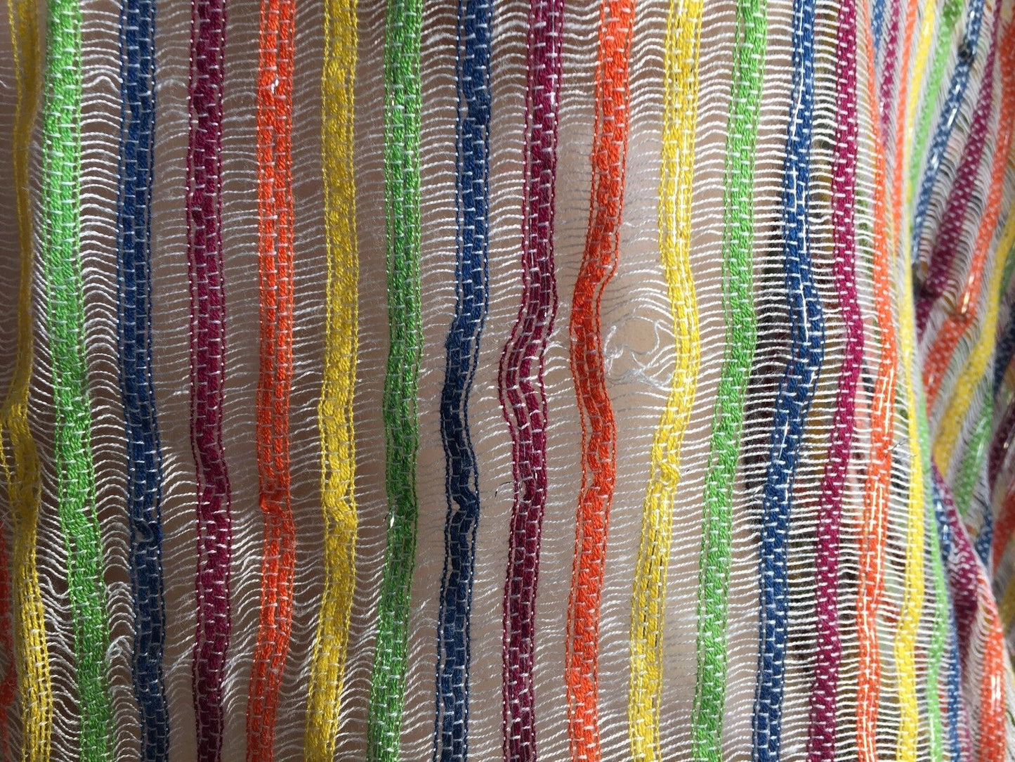 TIGERLILY Drawstring Waist Top Multi Stripe Silver Cotton Knit Sz S 10 Boho NEW
