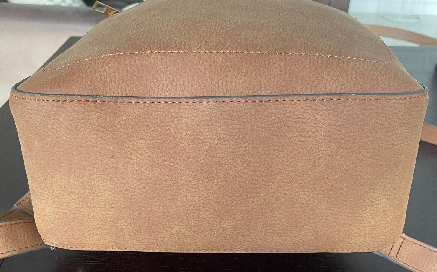BACKPACK Tan Polyurethane Matte Pebble Look Adjustable Straps Top Handle