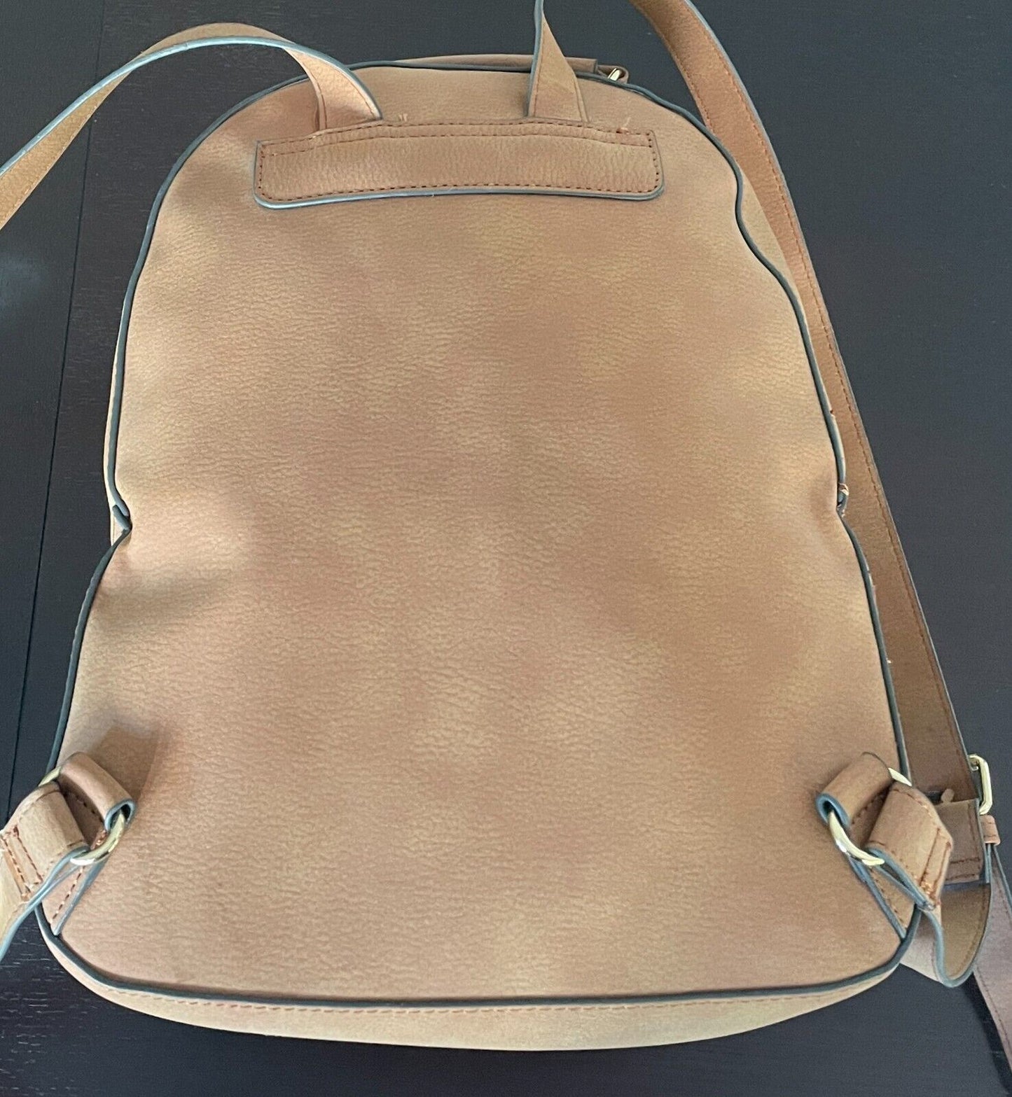 BACKPACK Tan Polyurethane Matte Pebble Look Adjustable Straps Top Handle