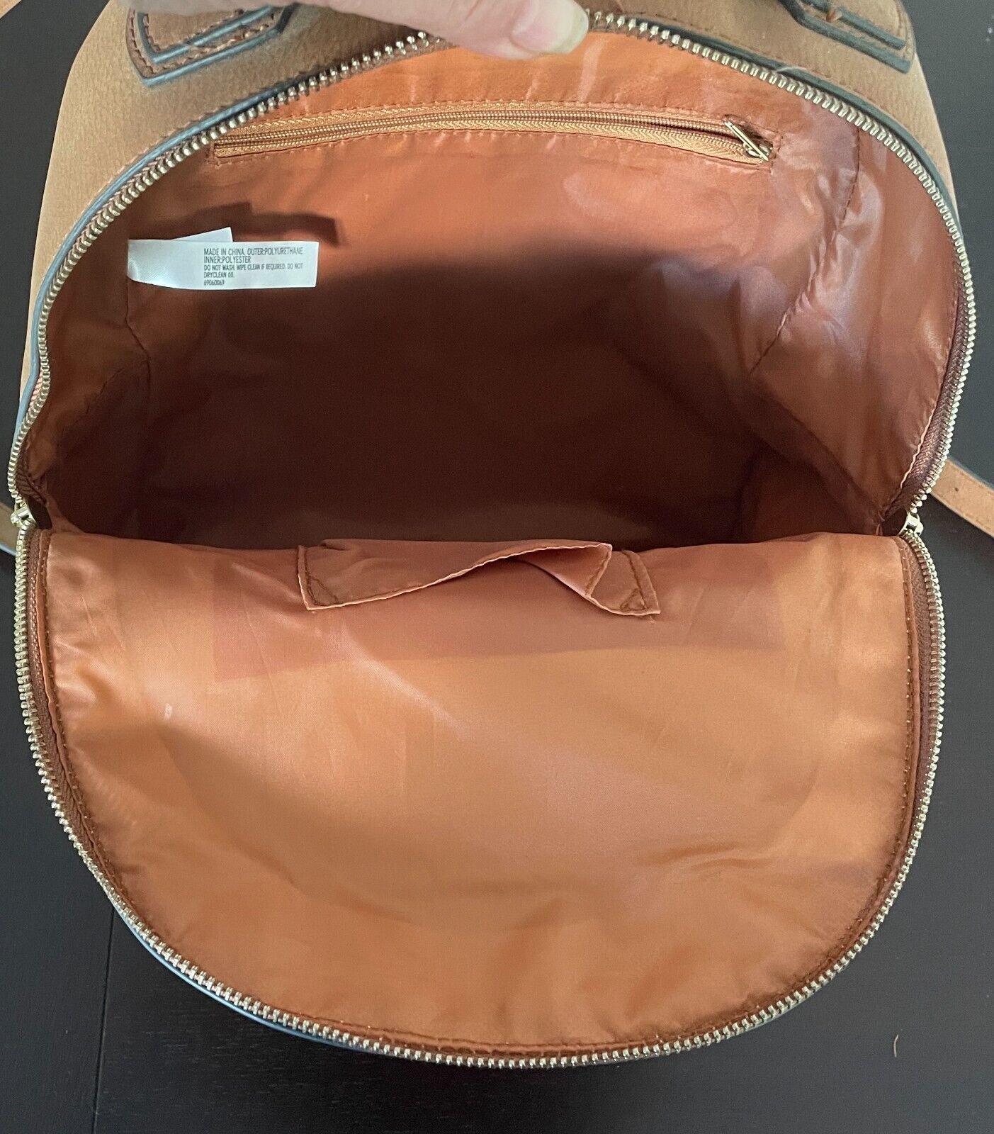 BACKPACK Tan Polyurethane Matte Pebble Look Adjustable Straps Top Handle